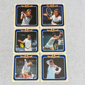 NWOT S/6 Vintage 1980s Foster's Beer Coasters, Tennis Pros, 3 3/4" T x 3 3/4" W
